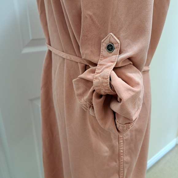 Parasuco Shirt Dress Women's Large Dusty Pink Peach Tencel Fabric Denim Look - Picture 5 of 11
